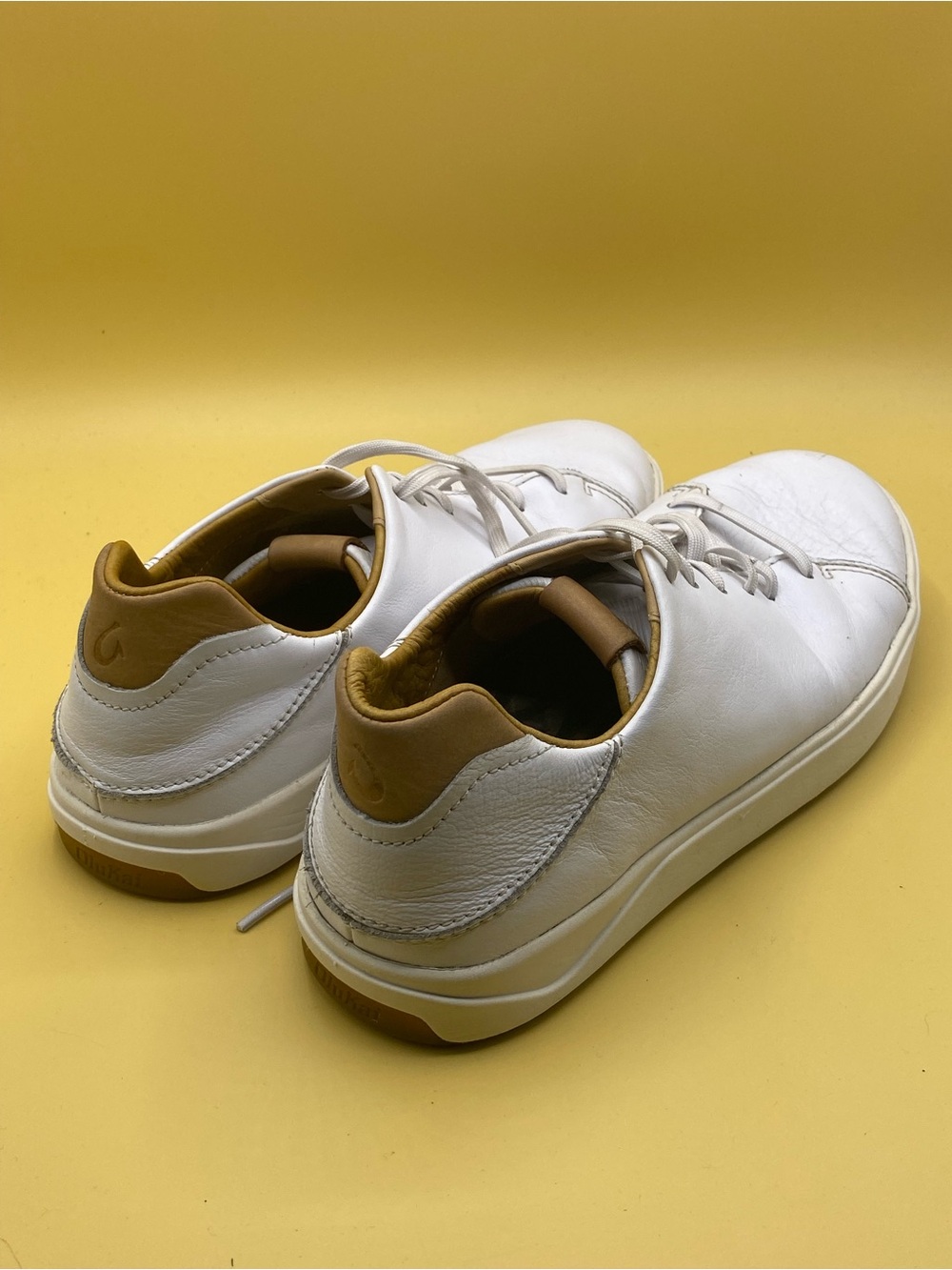 OluKai White Leather Sneakers with Tan Heel - Picture 2 of 5